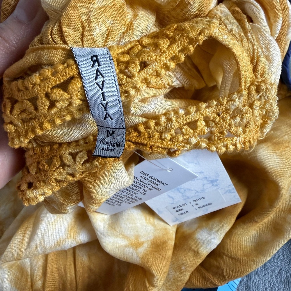 Raviya Mustard Yellow Tie Dye Maxi Dress Womens M NWT Crochet Summer Beachy - Picture 2 of 16